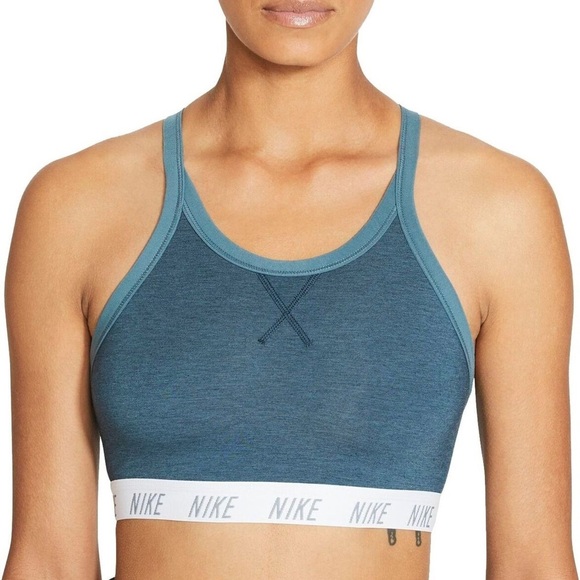 Nike Women’s Dri-FIT Swoosh Padded Medium Support Sports Bra Heathered Gray/Blue - Picture 11 of 11